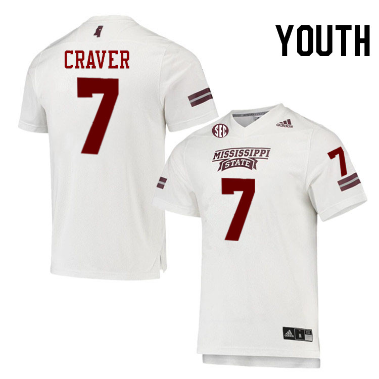 Youth #7 Mario Craver Mississippi State Bulldogs College Football Jerseys Stitched-White